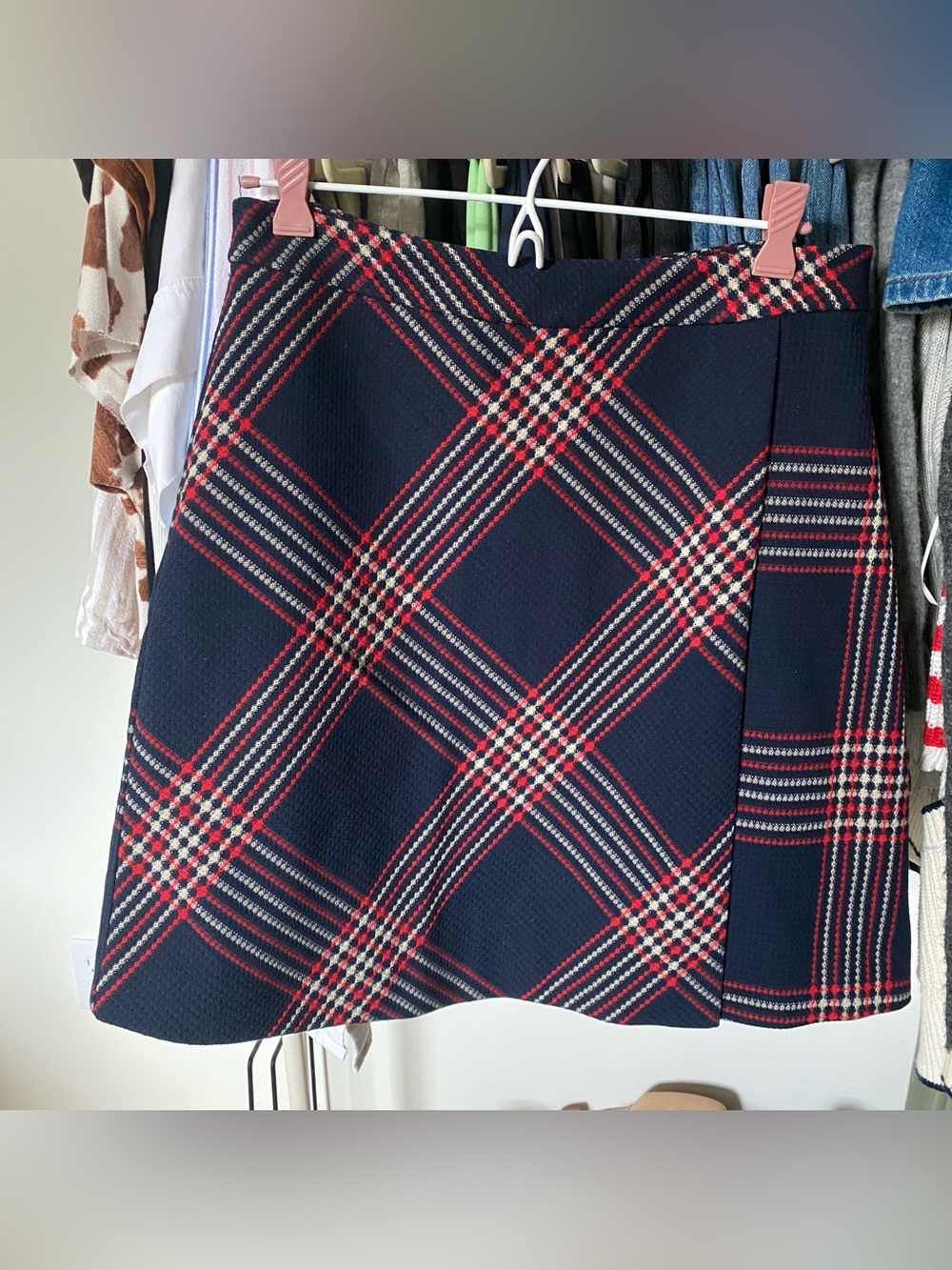 Halogen Navy Plaid Mini Skirt with Red and Cream